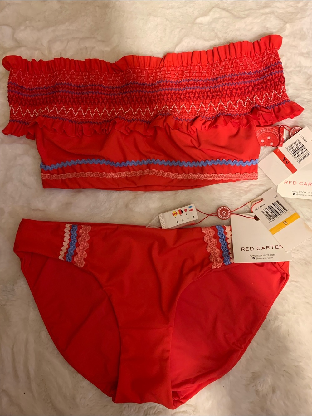 NEW! Red Carter Smocked Bikini Set - Women’s XS Top / S Bottom
